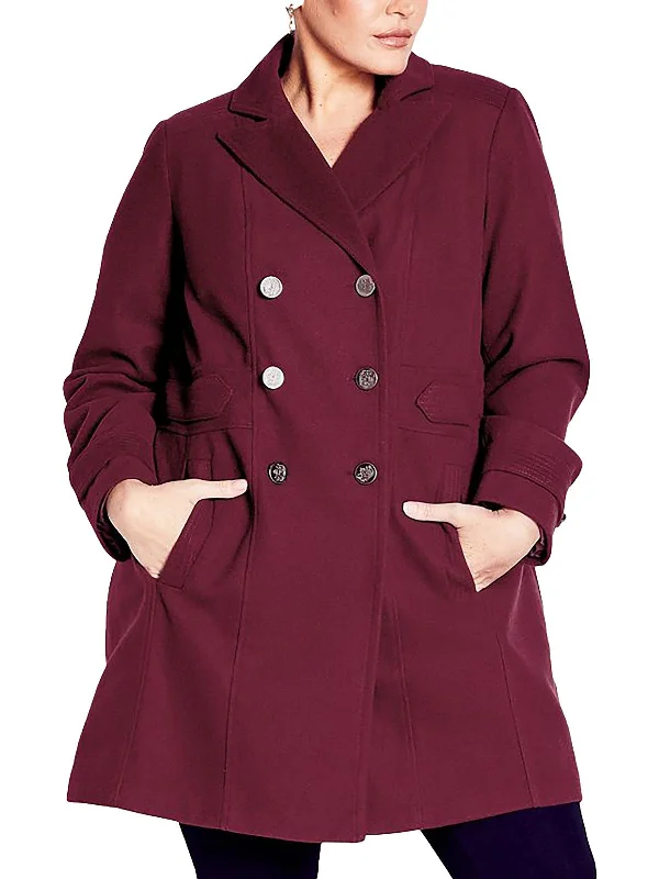 Plus Womens Double-Breasted Military Overcoat