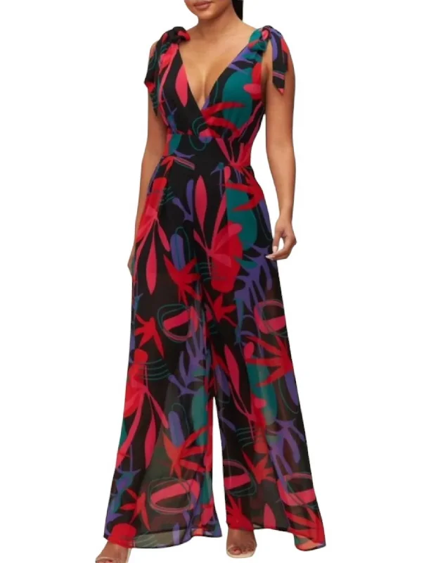 Sleeveless Jumpsuit In Black Multi