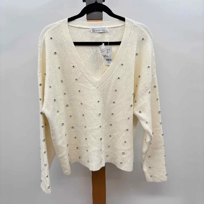 NY & CO Women's Size L Ivory Rhinestones Sweater