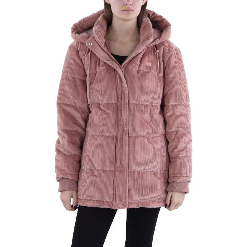 Womens Corduroy Hooded Puffer Jacket