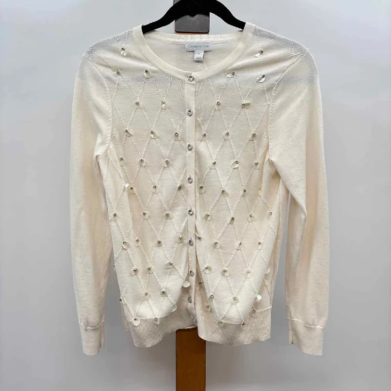 Charter Club Women's Size M Ivory Beaded Cardigan