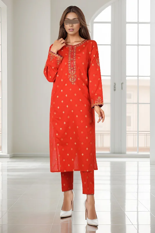 Cotton Jacquard Embroidered Stitched 2 Piece (Shirt/Trouser)