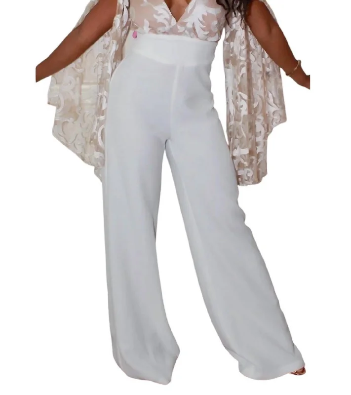 Lace Cape Wide Leg Jumpsuit In Ivory