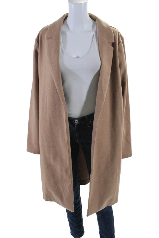 Renuar Womens Solid Tan Open Front Long Sleeve Coat Jacket