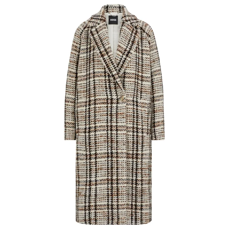 Oversize-fit coat in checked fabric with wool