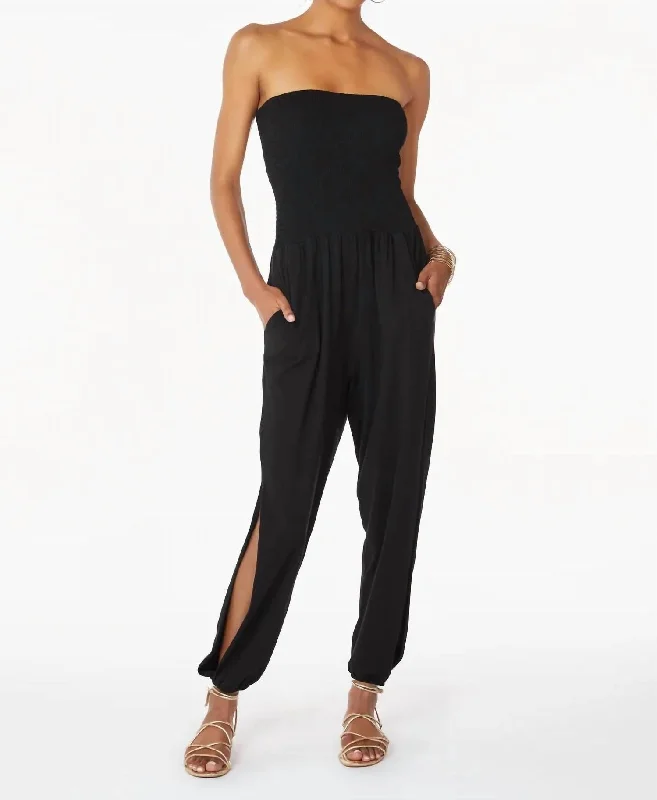 Smocked Top Jumpsuit In Black