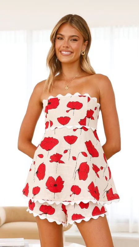 Poppy Playsuit - Red/Beige