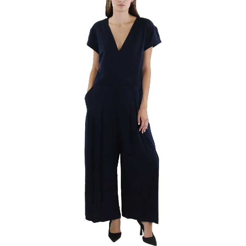 Womens Faux Suede Surplice Jumpsuit