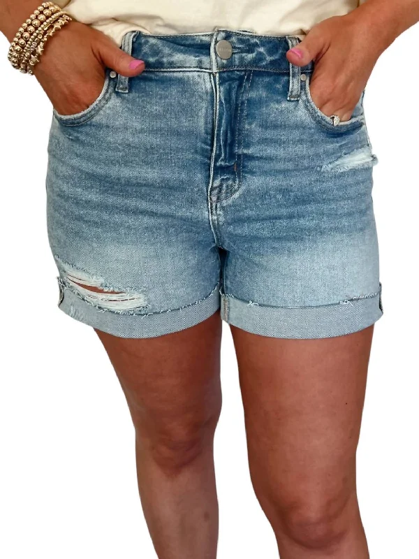 High Rise Cuffed Shorts In Light Wash