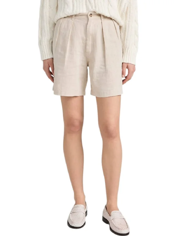 Double Pleat Shorts In Natural Linen