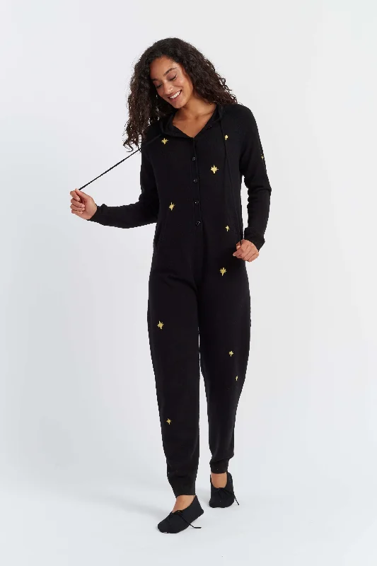 Black Wool-Cashmere Dreaming Snoopy Onesie