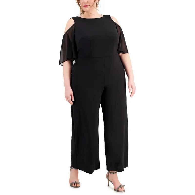 Plus Womens Wide Leg Cold Shoulder Jumpsuit