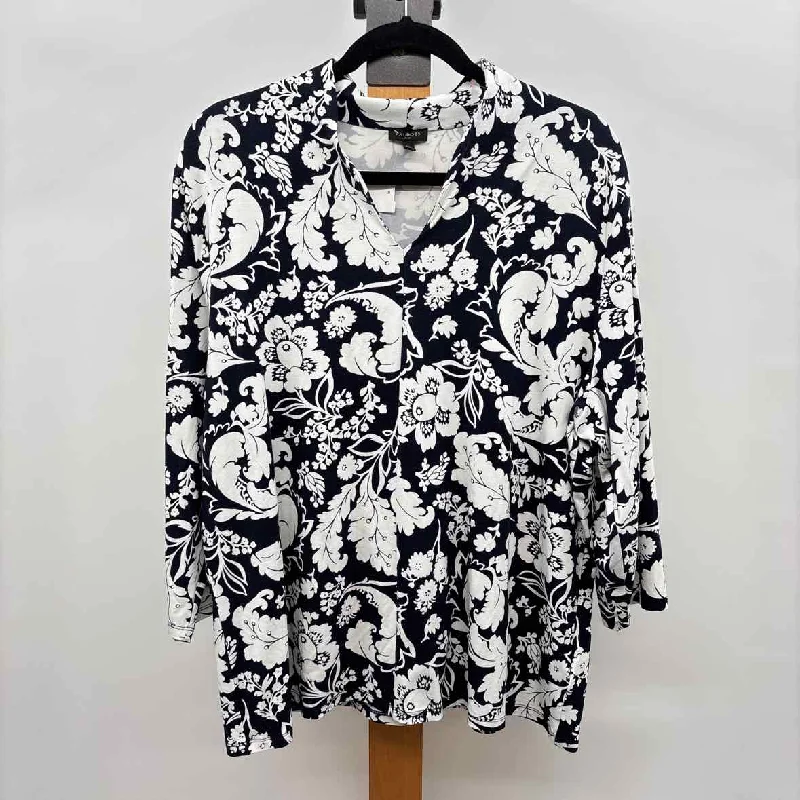 Talbots Women's Size 2X Navy Floral Long Sleeve Shirt