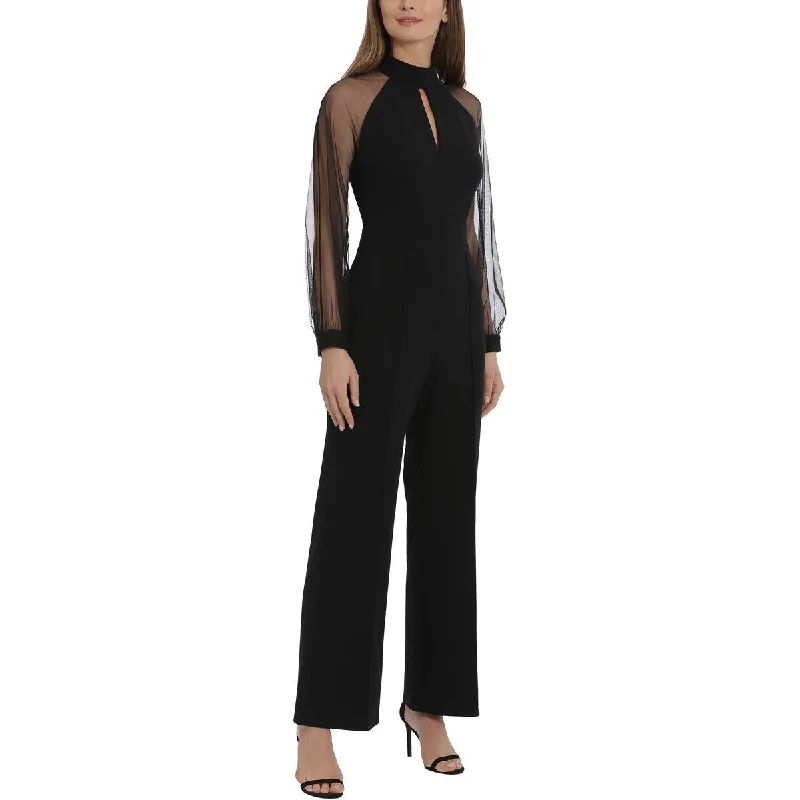 Womens Mesh Sleeve Keyhole Jumpsuit