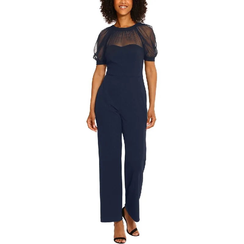 Womens Mesh Puff Sleeve Jumpsuit