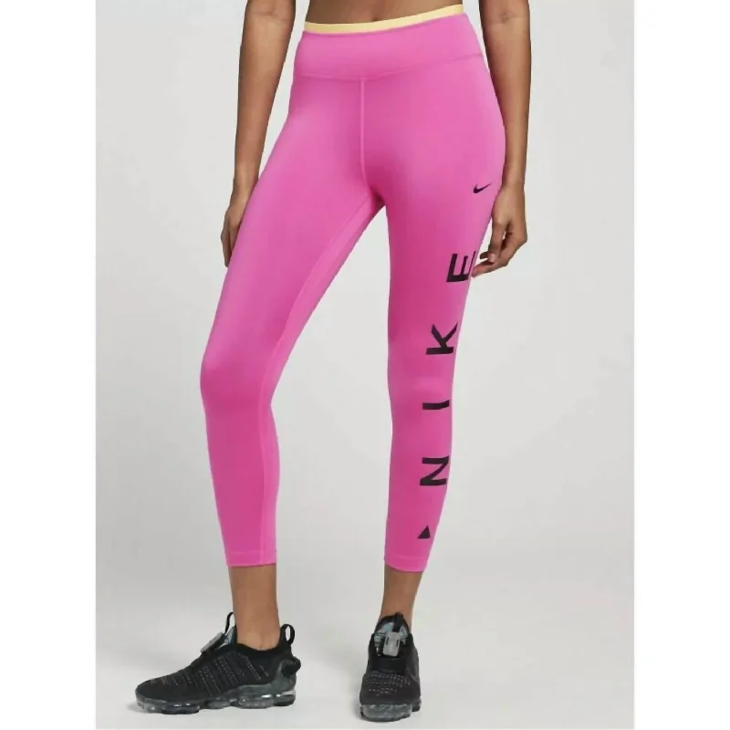 One Icon Clash Ankle Leggings In Pink/gold Waist Band/black Logo