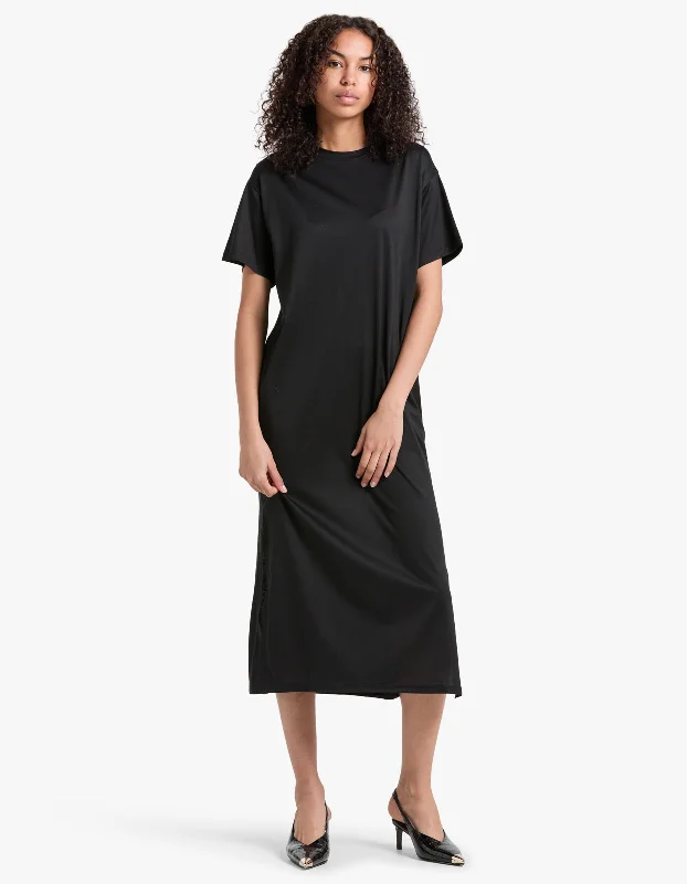 Silk Blend Tee Dress - Black