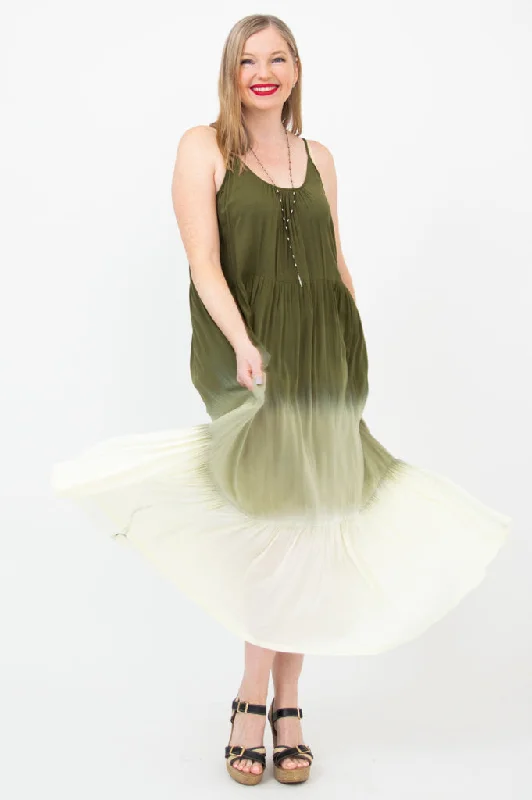 Boha Dress, Green Dip-Dye