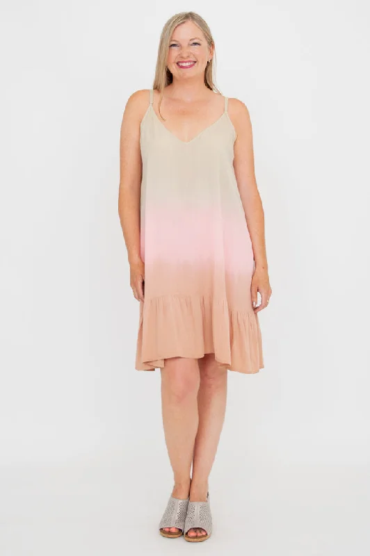 Ettie Dress, Tan Dip- Dye