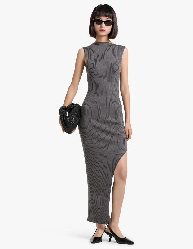 Cut Away Knit Dress - Stone Grey