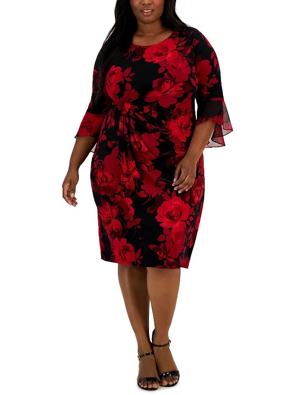 Plus Womens Floral Print Midi Sheath Dress