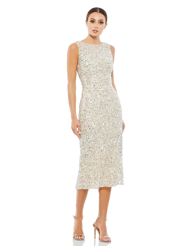 Sleeveless Sequined Midi Sheath Dress