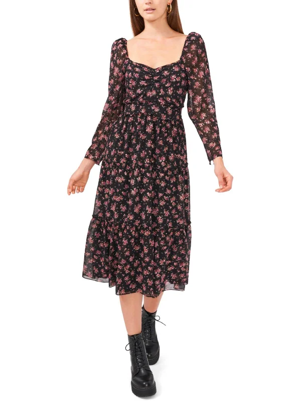 Womens Chiffon Floral Midi Dress