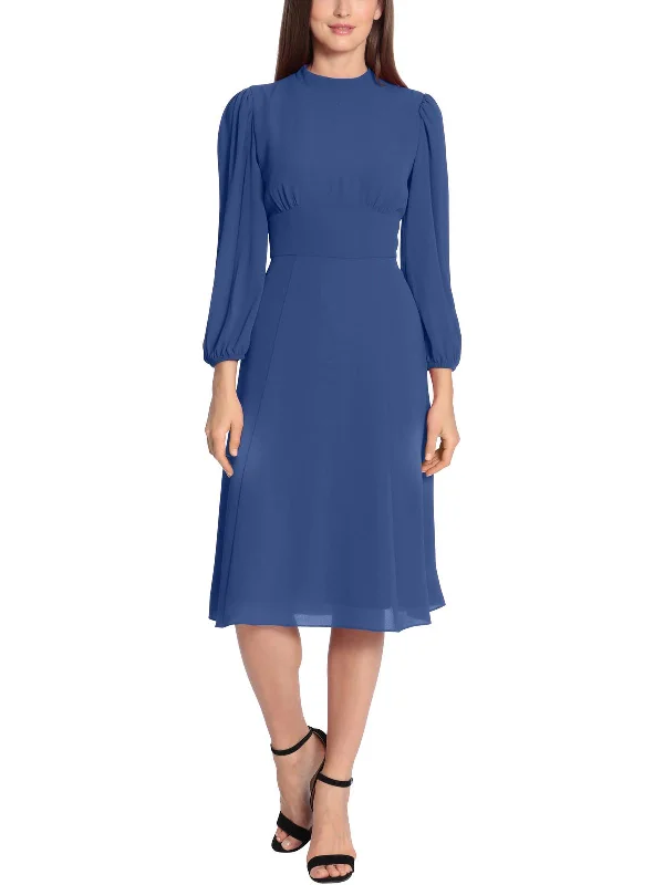 Womens Crepe Mock Neck Midi Dress