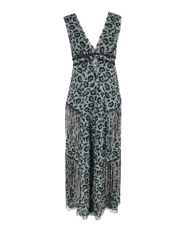 Anna Sui Printed Sleeveless Maxi Dress in Blue Polyester