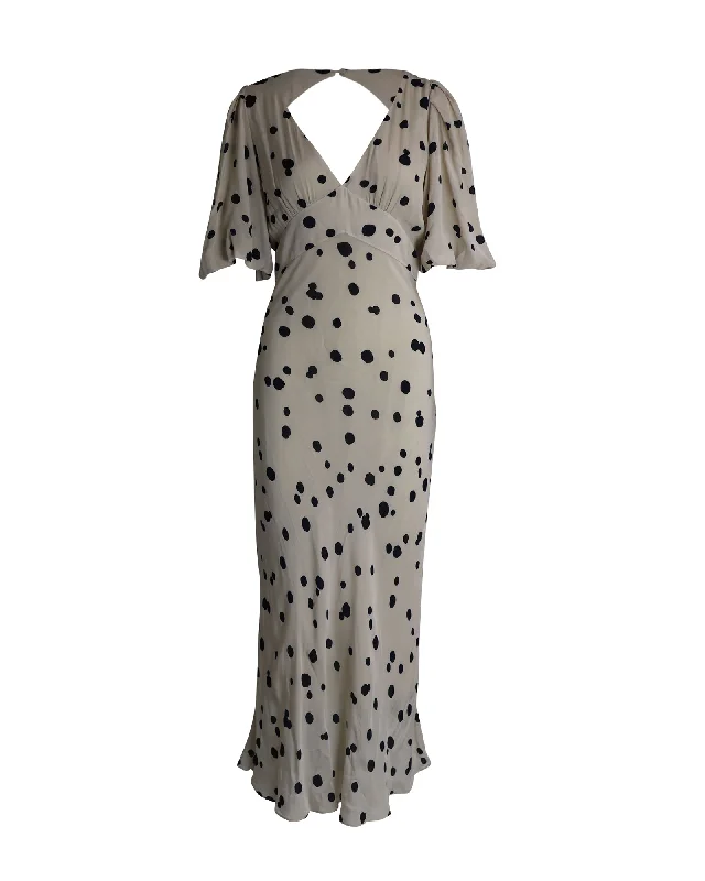 Ba&Sh V-Neck Polka Dot Maxi Dress in Beige Viscose