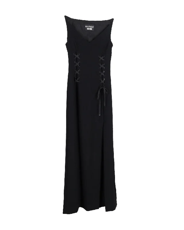 Boutique Moschino Lace-up Maxi Dress in Black Triacetate