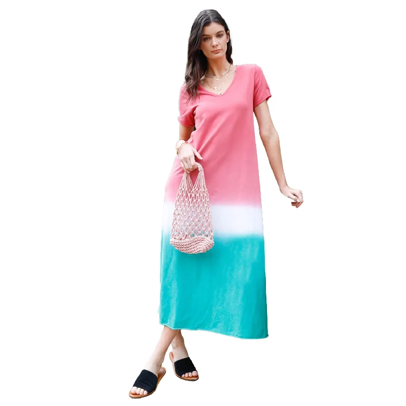 Brick Multi Color Cotton Tie-dye V-neck Maxi Dress