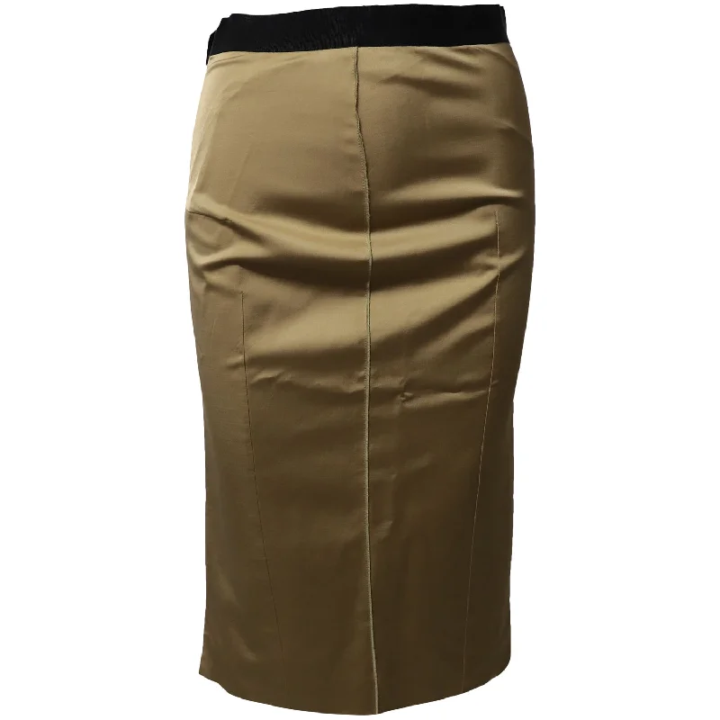 Dolce & Gabbana Elastic Waistband Pencil Skirt in Gold Satin