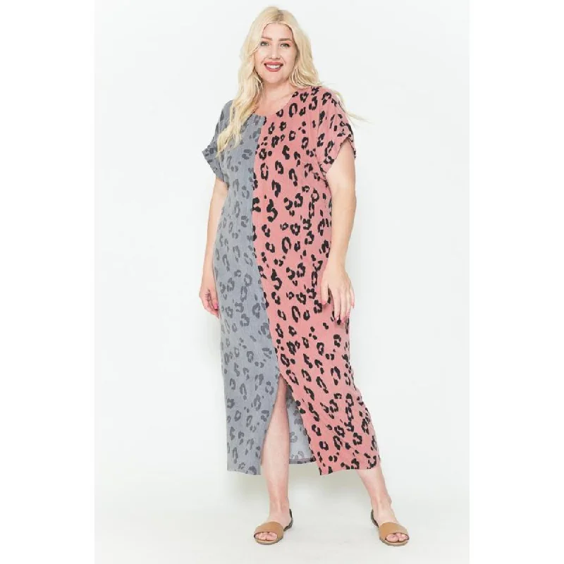 Front Slit Dolman Leopard Print Maxi Dress