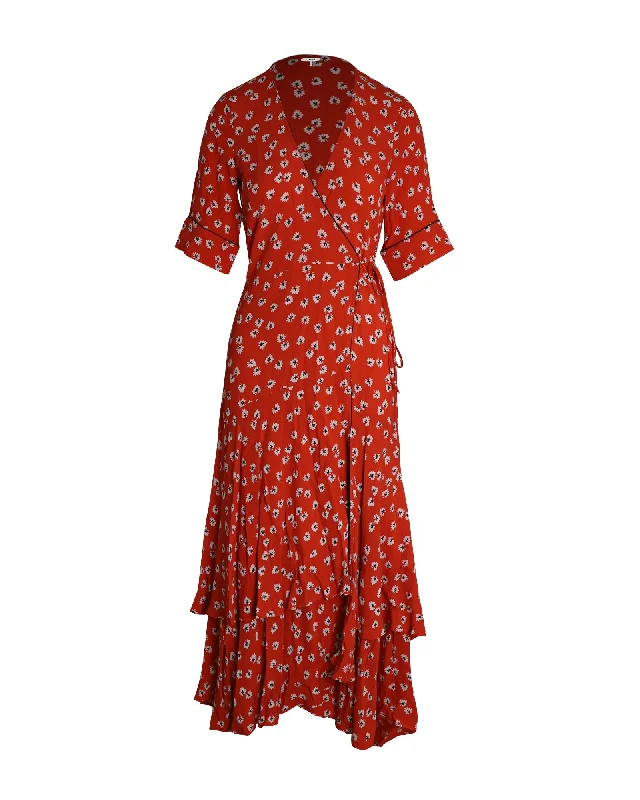 Ganni Wrap-style Floral Maxi Dress in Red Viscose