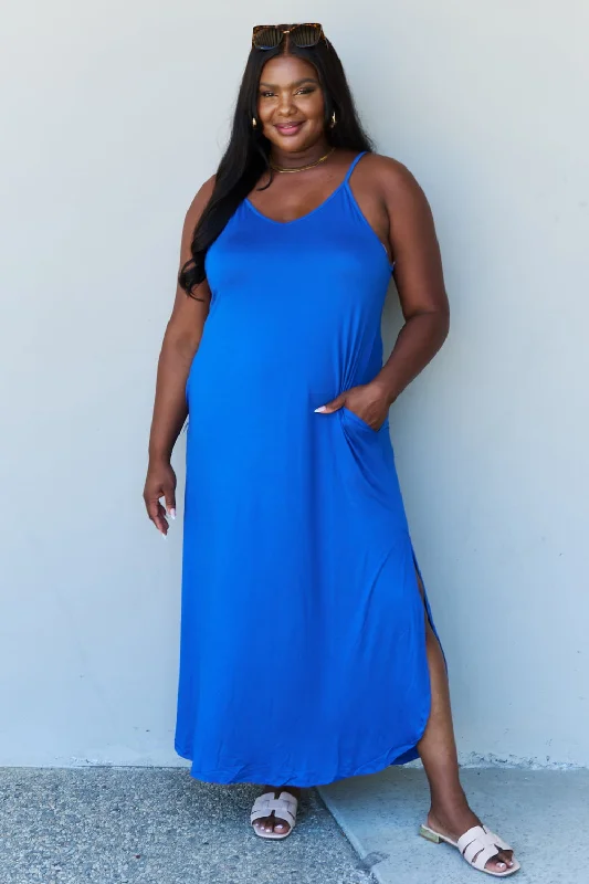 Good Energy Full Size Cami Side Slit Maxi Dress in Royal Blue