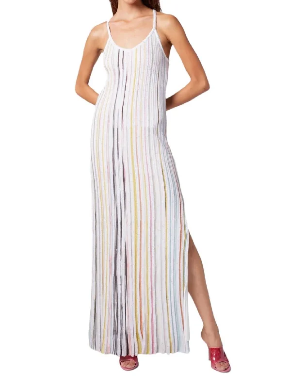 Linear Stripe Maxi Dress In White Multi