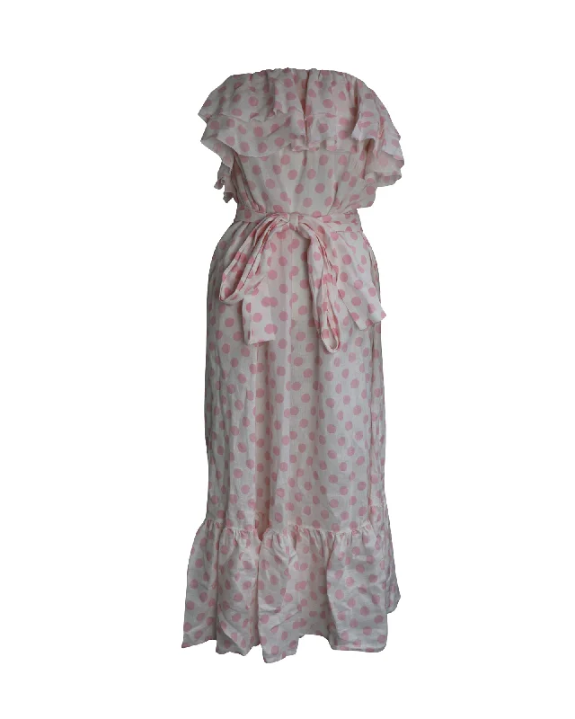 Lisa Marie Fernandez Sabine Strapless Polka-Dot Maxi Dress In Pink Linen