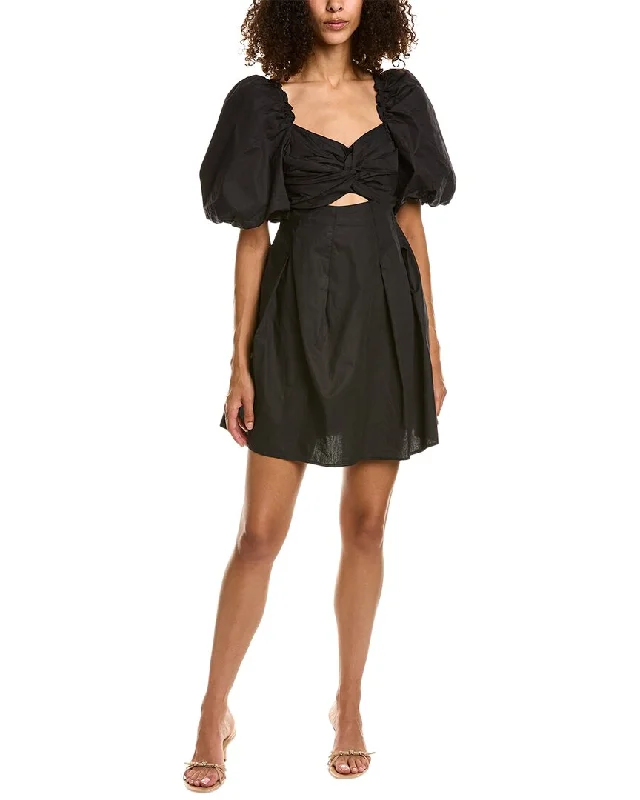 Moon River Puff Sleeve Twisted Mini Dress