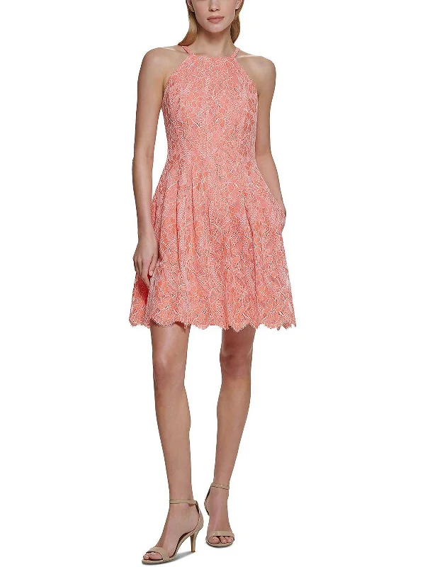 Petites Womens Lace Mini Halter Dress