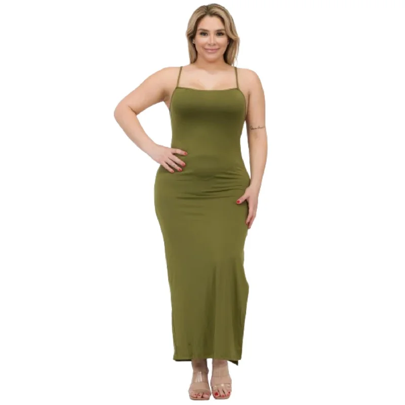 Plus Size Crisscross Back Split Thigh Maxi Dress