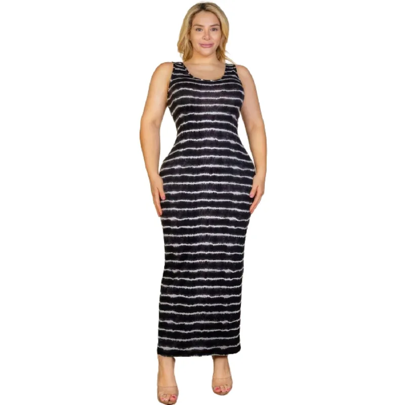 Plus Size Tie Dye Printed Tank Bodycon Maxi Dress