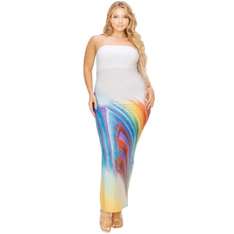 Plus Sleeveless Color Gradient Tube Top Maxi Dress