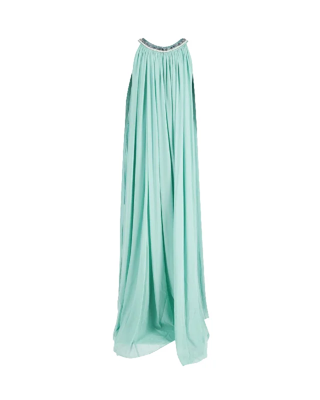 Saloni Embellished Maxi Dress in Mint Polyester