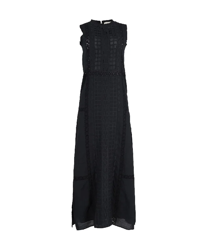 Sea New York Embroidered Maxi Dress in Black Cotton