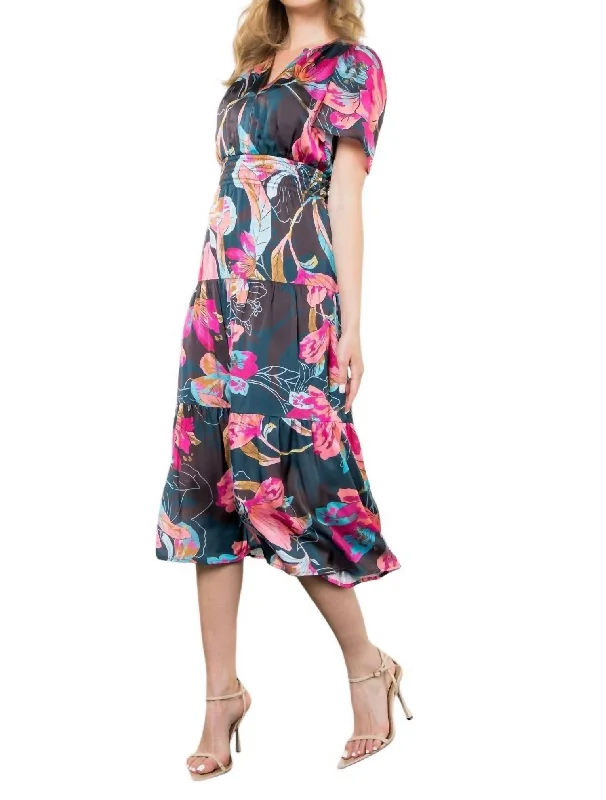 Short Sleeve Floral Maxi Dress In Multi Floral