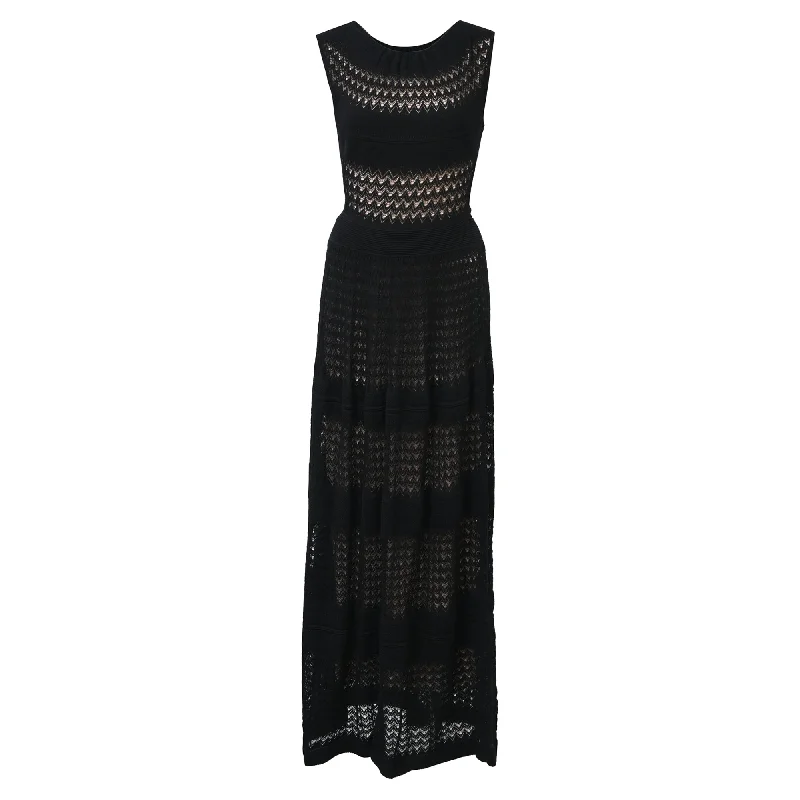 Temperley London Maxi Sleeveless Knit Dress in Black Cotton