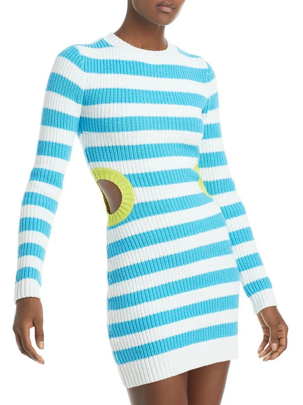 Womens Striped Cut-Out Mini Sweaterdress