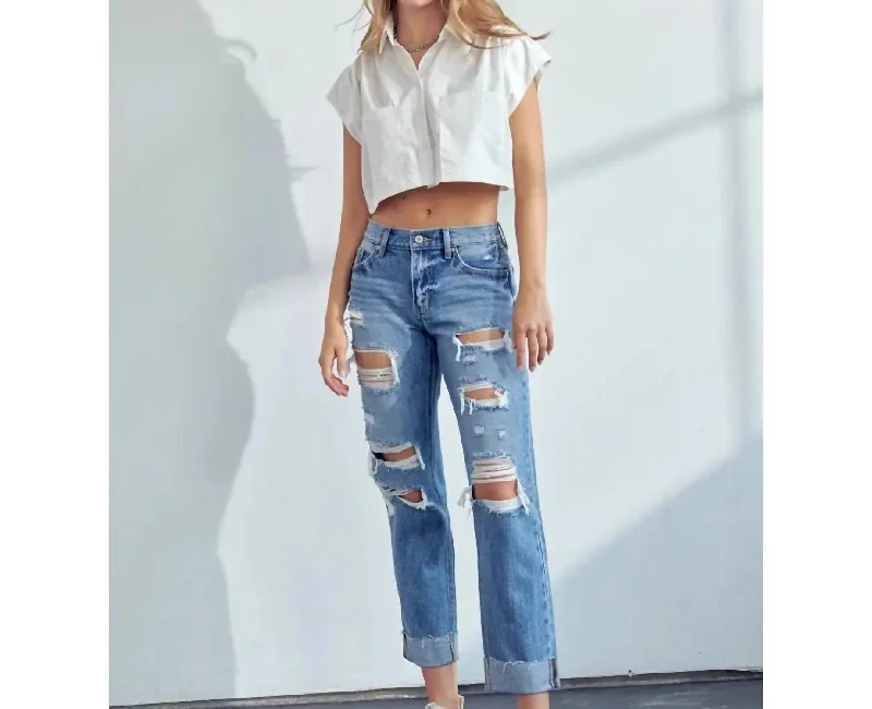 Midrise Boyfriend Jeans In Medium Wash