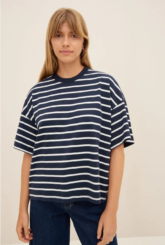 Kowtow Oversized Boxy Tee - Navy Breton